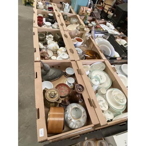 454 - 8 boxes of collectables including Susie Cooper, Wedgwood “Woodbury” part dinner service, decanters, ... 