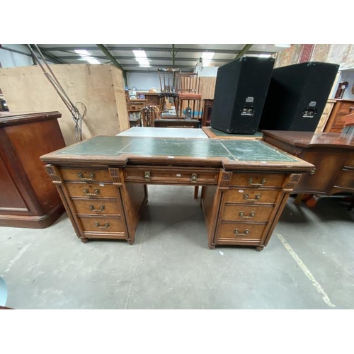 46 - Victorian walnut leather top writing desk. 77H 152W 60D