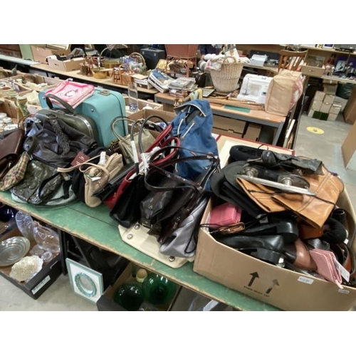 464 - Assorted handbags including Alpha, M & S, Mimo Sacs, vintage  Eatons of Canada ice skates, leather b... 