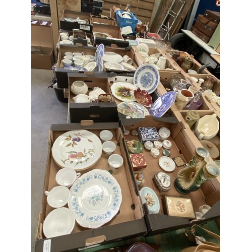 465 - 10 boxes of collectables including Royal Worcester “Evesham”, Doulton, Belleek canister, Chinese blu... 