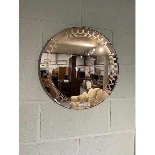 483 - Art Deco circular frameless mirror 50cm diameter