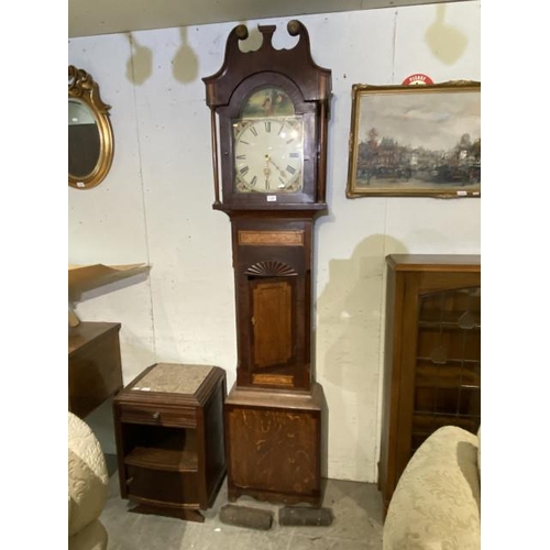 490 - Mahogany and oak painted dial 30 hour longcase clock ( for restoration - with pendulum and weights) ... 