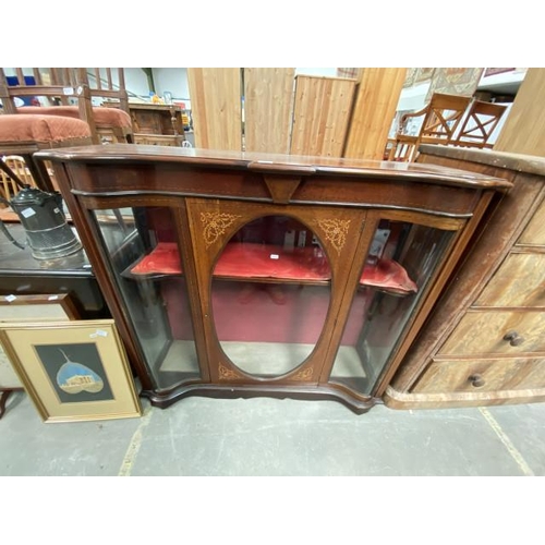 70 - Edwardian mahogany inlaid china cabinet 113H 123W 38D