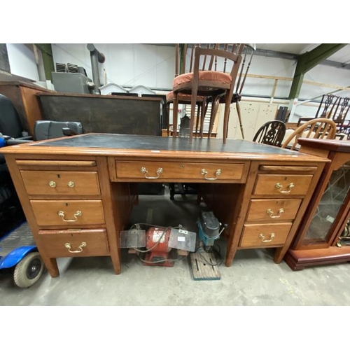 78 - Edwardian oak desk 77H 152W 86D