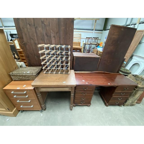 86 - 4 Drawer beech chest 69H 49W 49D & a 30 bottle wine rack, Victorian pine fold over table 79H 71W 102... 