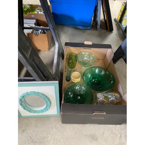 467 - 9 boxes of collectable glassware to include vases, fruit bowls, bud vases, sundae dishes etc