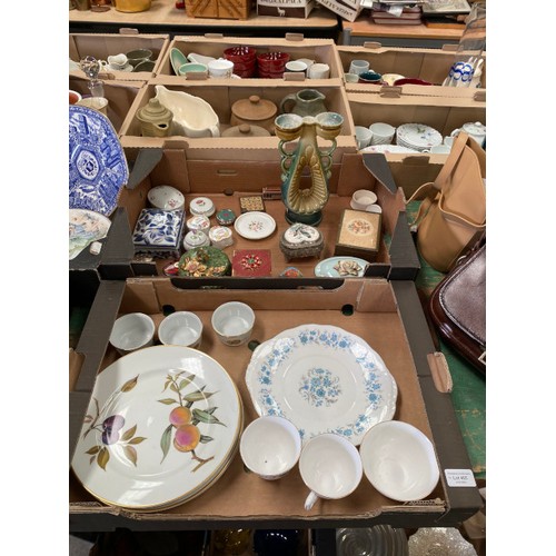 465 - 10 boxes of collectables including Royal Worcester “Evesham”, Doulton, Belleek canister, Chinese blu... 