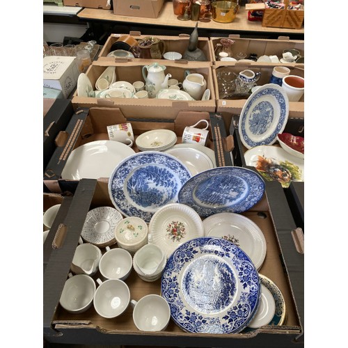 465 - 10 boxes of collectables including Royal Worcester “Evesham”, Doulton, Belleek canister, Chinese blu... 