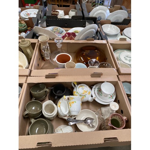 454 - 8 boxes of collectables including Susie Cooper, Wedgwood “Woodbury” part dinner service, decanters, ... 