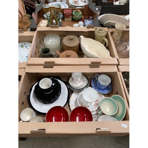 454 - 8 boxes of collectables including Susie Cooper, Wedgwood “Woodbury” part dinner service, decanters, ... 