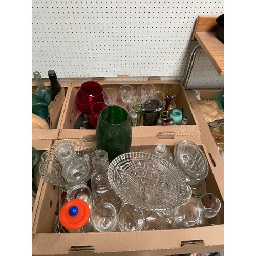 357 - 14 mixed boxes of glassware inc. apothecary bottles, old advertising bottles, 1930's/40's glass shad... 