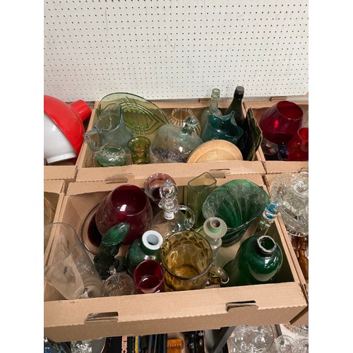 357 - 14 mixed boxes of glassware inc. apothecary bottles, old advertising bottles, 1930's/40's glass shad... 