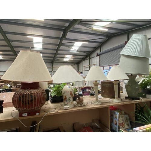 446 - 5 table lamps inc. Chinese wicker basket lamp & extra shade