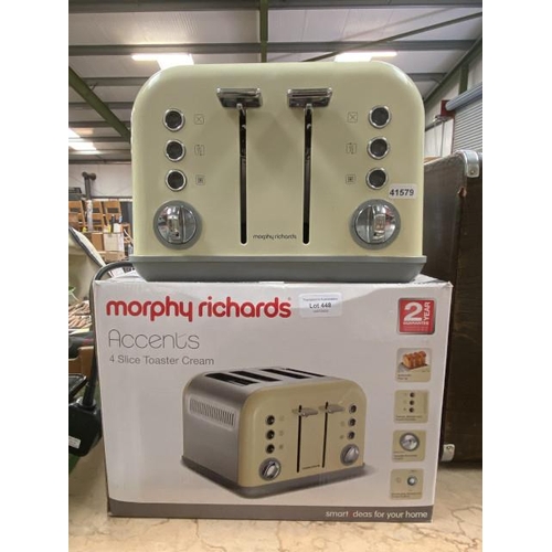 448 - Boxed Morphy Richards Accents cream/ chrome 4 slice toaster (used)