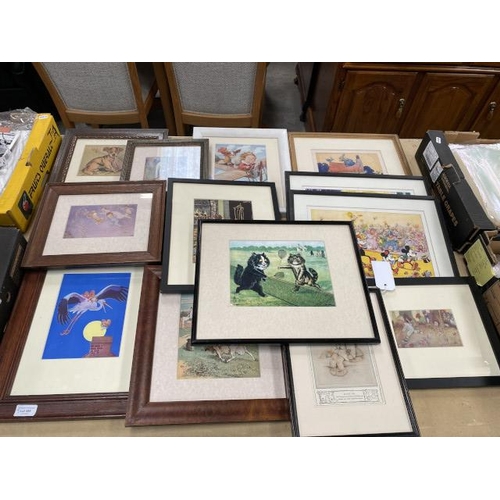 485 - Assorted framed prints including “The Evacuee” by Mabel Lucie Attwell, “Happy Landings” by AE Kenned... 