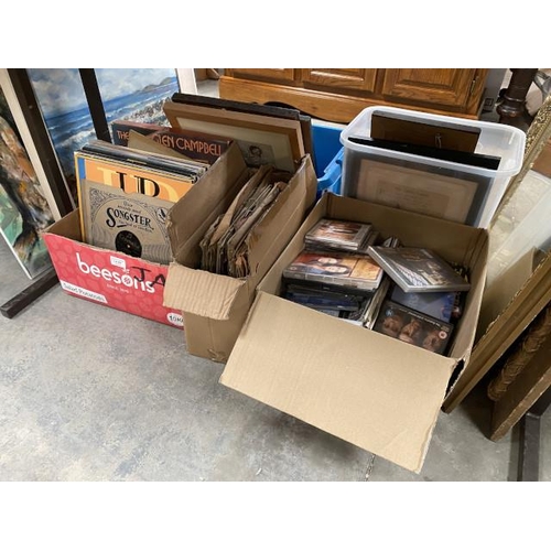 487 - 3 boxes of assorted LP’s, 78’s, DVD’s and CD’s including Elkie Brooks, Whitney Houston, Glen Campbel... 