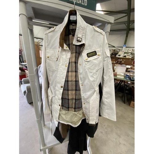 492 - Barbour Rainbow International jacket in white with belt, size 16 (in used condition)