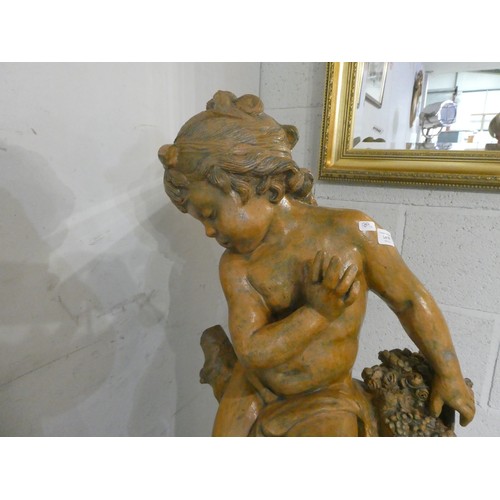 68 - Ceramic Cherub statue on cast metal plinth 139H