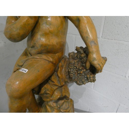 68 - Ceramic Cherub statue on cast metal plinth 139H