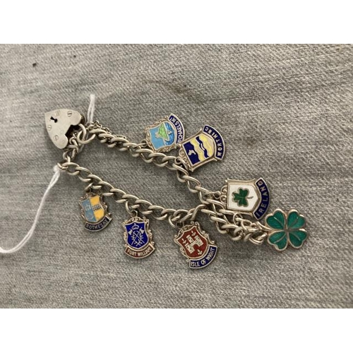 Silver charm bracelet with silver and enamel shields