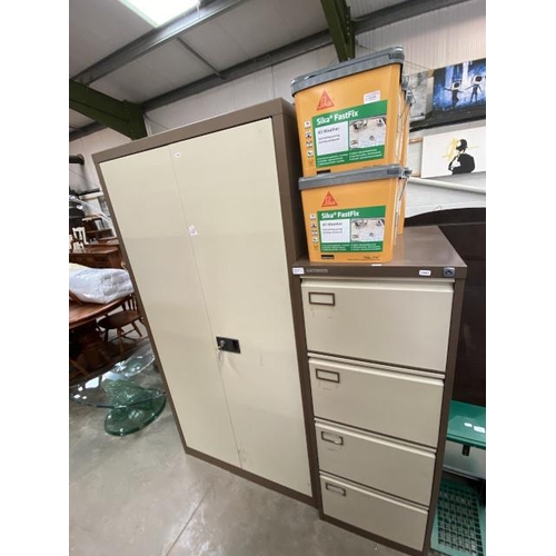 61 - Metal 2 door office cabinet with shelves to interior with 1 key, 181G, 92W, 40D & a Vickers trimline... 