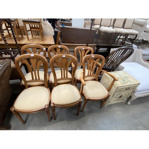 112 - 6 oak dining chairs including 2 carvers and a Chinese style cabinet 61H 51W 38D