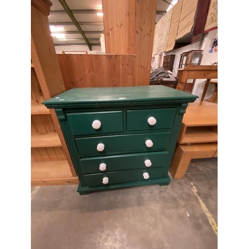 118 - Painted pine 2 over 3 chest of drawers 93H 92W 55D