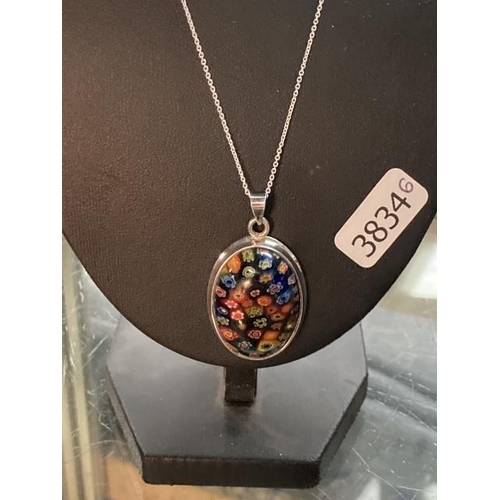 484 - Silver & millefiori pendant on silver chain