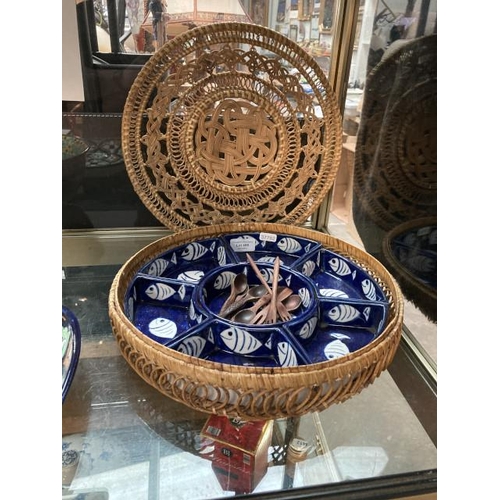 486 - Spanish appetizer dish in woven lidded wicker basket