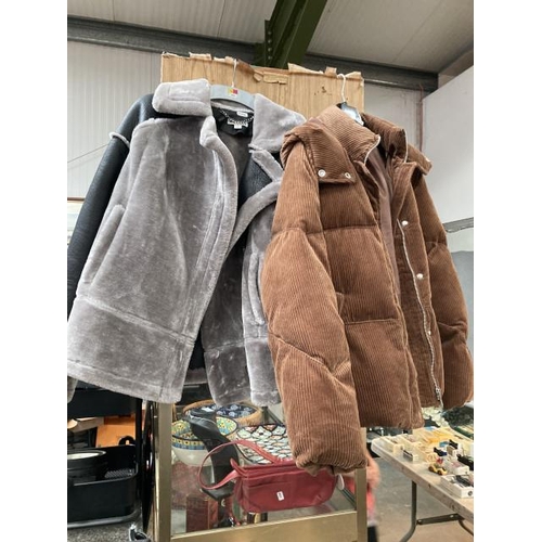 490 - Whistles brown corduroy puffer jacket (size L), Whistles faux fur jacket (size M) & pair of grey eye... 