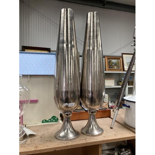 502 - Pair of contemporary metal vases (new- ex display)(78cm high)