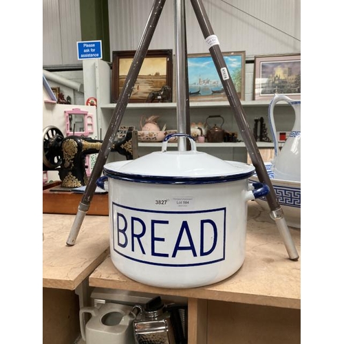 504 - Blue and white vintage enamel bread bin