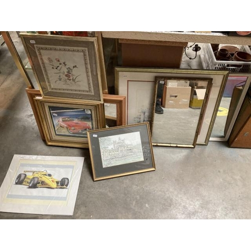 518 - Assorted framed prints, pictures and mirrors