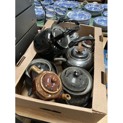 538 - Box including enamel stove top kettles etc