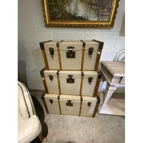 65 - 3 contemporary graduated storage trunks 43H 79W 48D, 37H 70W 38D and 30H 61W 30D (new, ex show home)