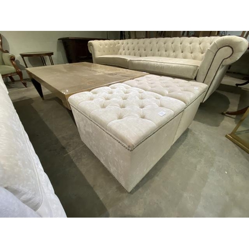 74 - Cream chenille button back footstool 43H 55W 45D (new, ex show home)