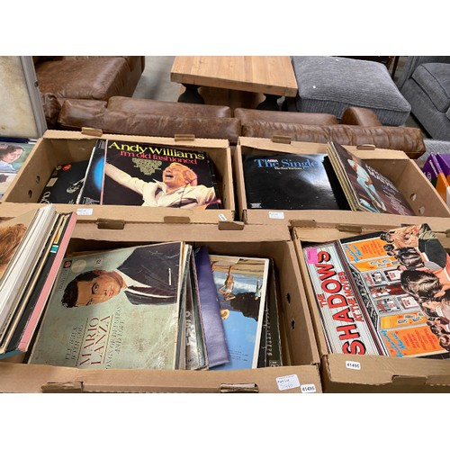 546 - 9 boxes of assorted LP’s including The Shadows, Johnny Mathis, Andy Williams, talking classics CD’s ... 