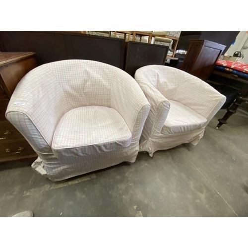 106 - Pair of checked upholstered tub chairs 81W