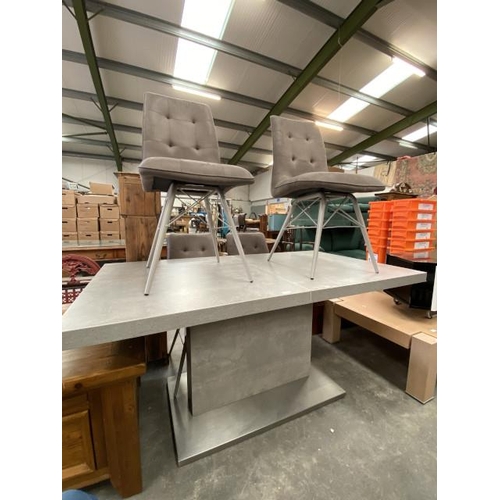 111 - Barker and Stonehouse Marble effect grey extending dining table 76H 160W 90D and 4 grey suede chairs... 