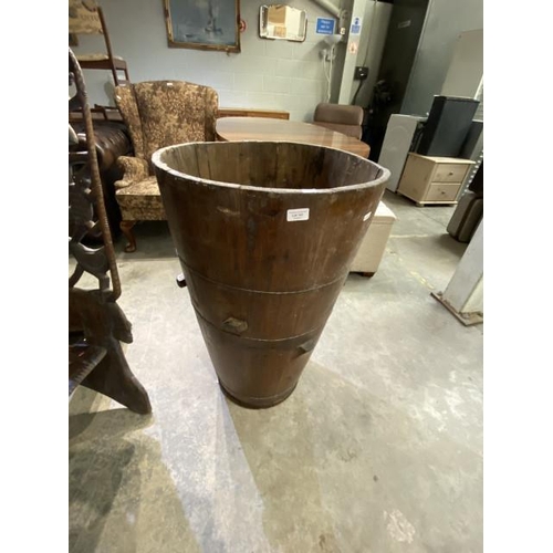 141 - Vintage oak barrel planter 84H 55cm diameter (signs of worm)