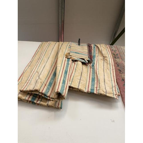 163 - 2 pairs of striped lined curtains 80W x 175D and one pelmet