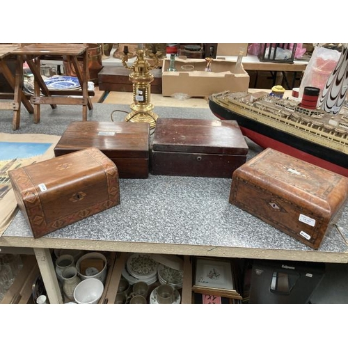 207 - 4 antique jewellery boxes inc. walnut, marquetry, pearl engraved 