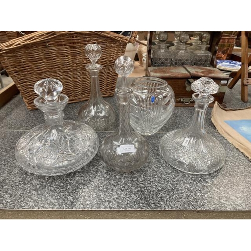 213 - 4 cut glass decanters with stoppers & glass vase inc. Edwardian