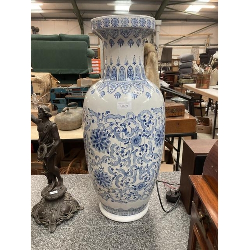 220 - Tall blue & white floor vase (63cm tall)