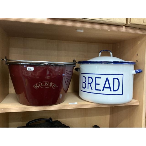 237 - Kilner enamel jam pan (14 pints) & an enamel breadbin