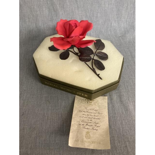 255 - Boxed Royal Worcester Ornamental Studio  porcelain & bronze rose