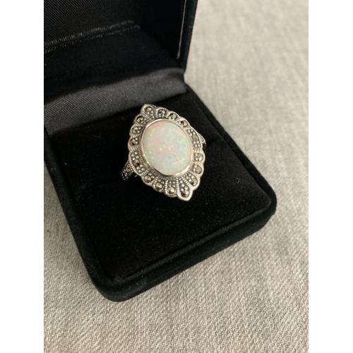 275 - Silver Opal & marcasite ring (Size S)