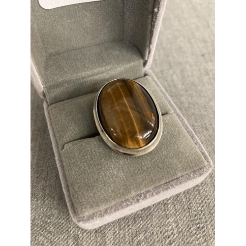 279 - Silver Tiger eye ring (Size O)