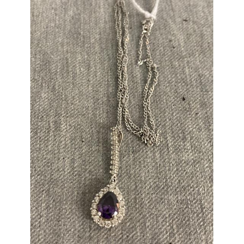 285 - Amethyst set 925 silver pendant & chain