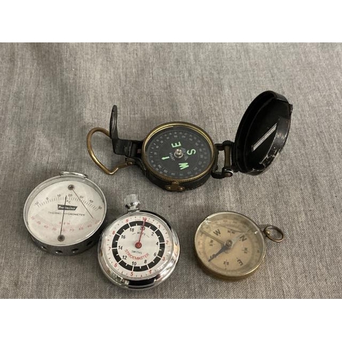 304 - 2 compasses inc. Japanese, Smiths stridemaster & Protimeter thermo-hygrometer (one compass glass A/F... 